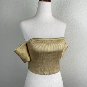 Lizette Collection Festival Top Womens S Gold Crop Knit Off The Shoulder Fairy